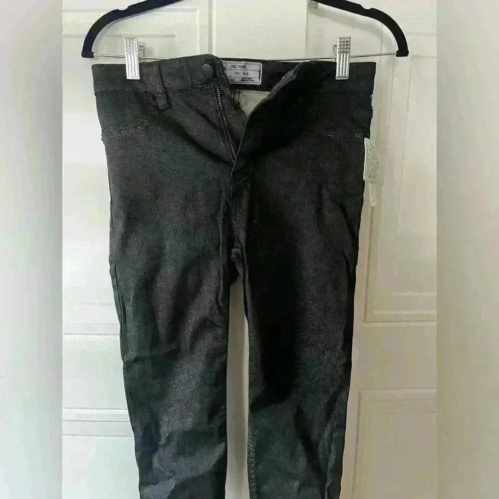 Free people black jeans with silver shimmer